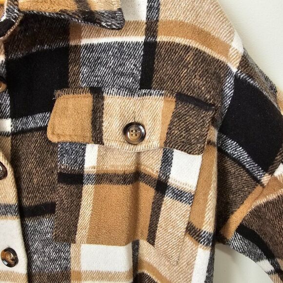 EUC AMAZING PLAID NEUTRAL COLORS LONG SHACKET SIZE M - Picture 7 of 15